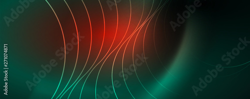 Shiny neon lines template - northern lights glowing blur lines. Futuristic style glow neon 80s disco club or night party techno template