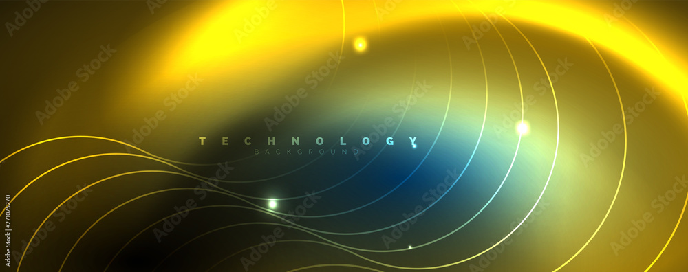 Trendy neon blue abstract design with waves and circles. Neon light glowing effect. Abstract digital background. Trendy neon blue abstract design with waves and circles. Neon light glowing effect. Abstract digital background.