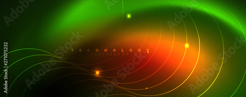 Shiny neon lines template - northern lights glowing blur lines. Futuristic style glow neon 80s disco club or night party techno template