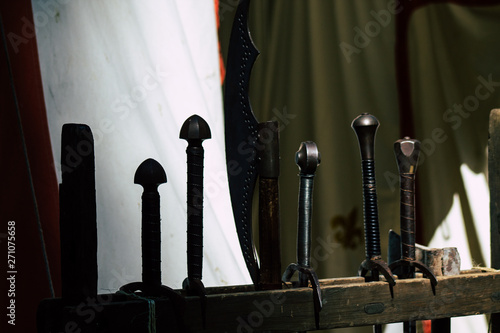 Closeup of traditional decorative objects sold in souvenirs shops in the streets of Reims in France photo