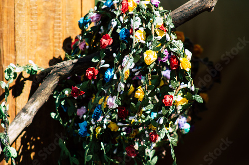 Closeup of traditional decorative objects sold in souvenirs shops in the streets of Reims in France photo