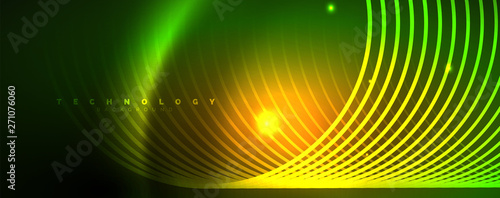 Shiny neon lines template - northern lights glowing blur lines. Futuristic style glow neon 80s disco club or night party techno template