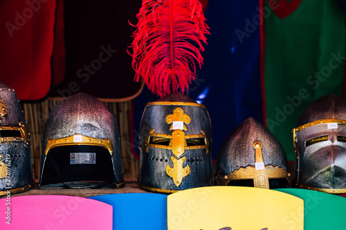 Closeup of traditional decorative objects sold in souvenirs shops in the streets of Reims in France photo