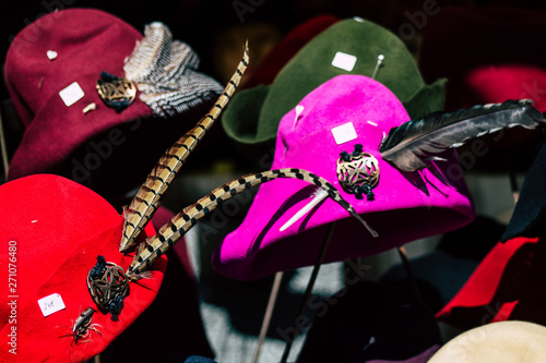 Closeup of traditional decorative objects sold in souvenirs shops in the streets of Reims in France photo