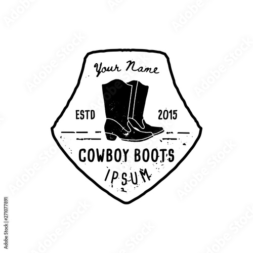 Western Logo cowboy boots hand Draw Grunge style. Wild West symbol sing of a cowboy boots and Retro Typography.