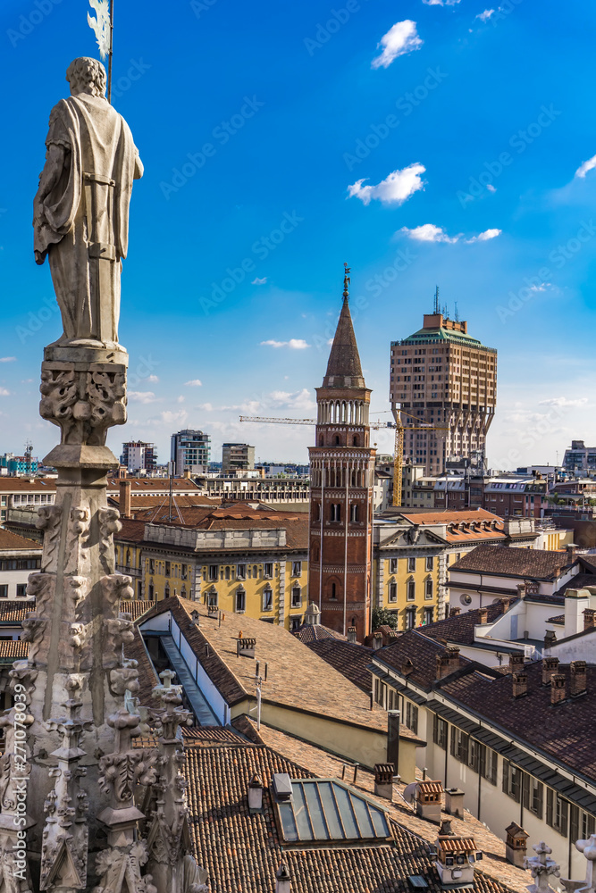 Milan skyline view from Milan Cathedral (Duomo di Milano) rooftop