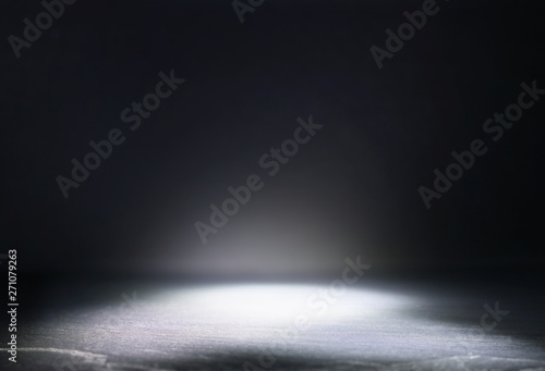 abstract dark concentrate floor scene with mist or fog  spotlight and display