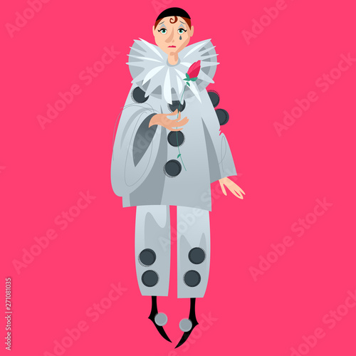 Pierrot with a rose. Сharacter of the Italian commedia dell’arte.