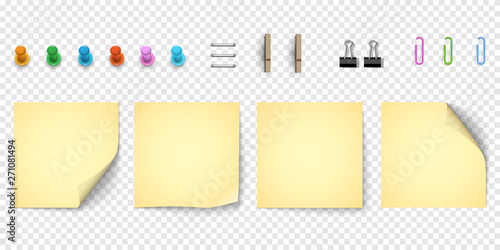 Yellow note paper with curled corner, collection of various elements