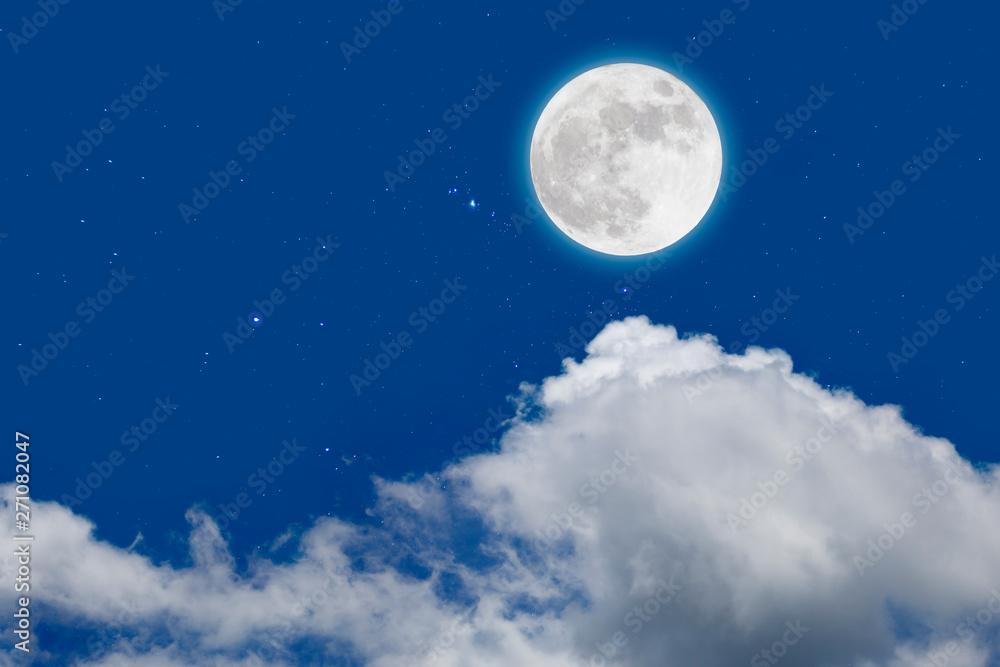 Full moon with starry and clouds background. Romantic night. 
