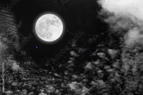 Full moon with starry and clouds background. Romantic night. 