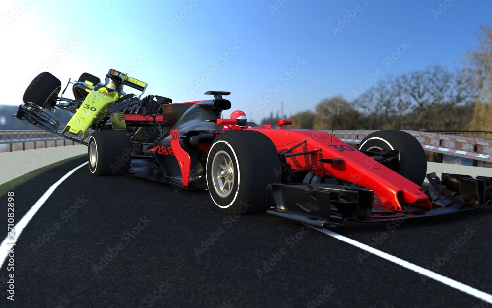 image crash of a sports car F1 3D illustration 
