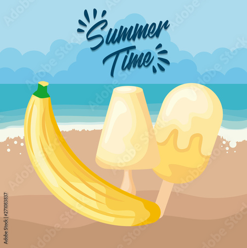 summer beach poster with banana and ice creams