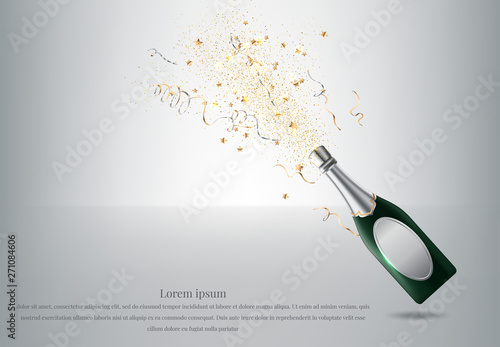 Vector bottle of Champagne explosion