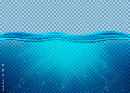 Transparent underwater blue ocean background. Vector illustration.