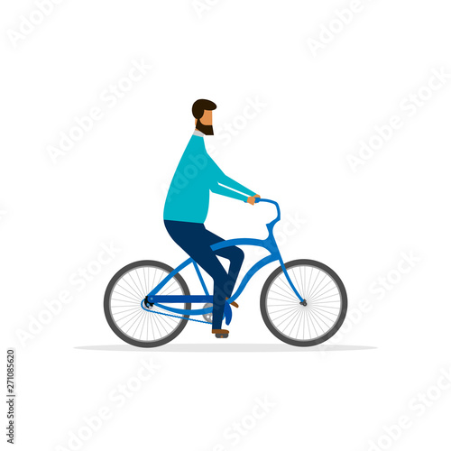 Man riding a bike isolated on white background. Vector illustration. © brovkoserhii
