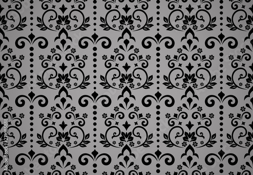 Wallpaper in the style of Baroque. Seamless vector background. Black floral ornament. Graphic pattern for fabric, wallpaper, packaging. Ornate Damask flower ornament