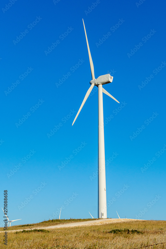 Wind turbine in the field to obtain wind energy. Renewable energy. Cadiz, Spain. Wind turbine in the field to obtain wind energy. Renewable energy. Cadiz, Spain.