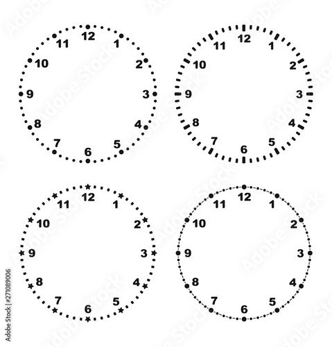 Set of 4 modern clock faces blank templates for your design.