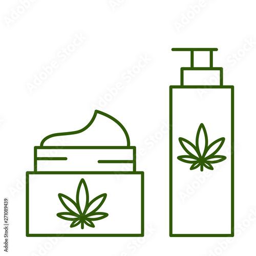Cannabis, marijuana, hemp cosmetics. Healthy natural ecological products. Isolated vector illustration on white background.