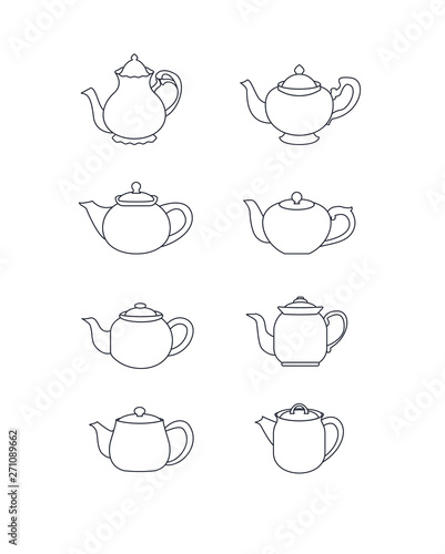 Classic, vintage and modern teapots outline