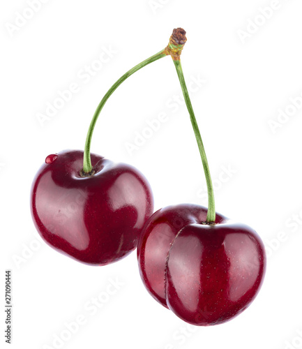 Two cherries isolated on white background. Full sharpness.