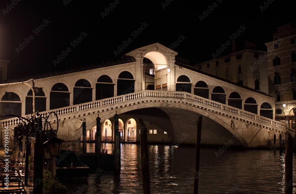 Rialto Bridge by night in Venice, Italy