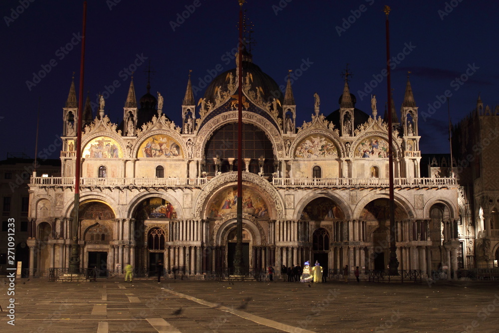 Saint Mark Basilica by night in Venice, Italy