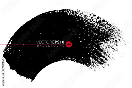 Vector hand drawn big brush stain. Monochrome ink painted arc stroke. Painted by brush black stain. Monochrome artistic backdrop. One color grungy background.