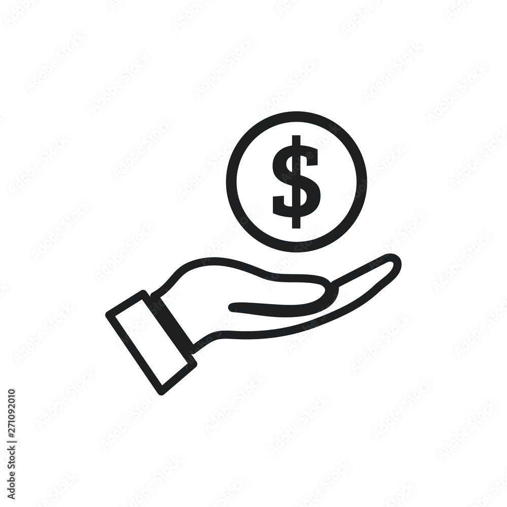 Pictograph of dollar money on hand line icon vector Pictograph of dollar money on hand line icon vector