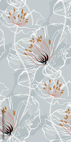 vector stylized modern seamless floral pattern scandinavian