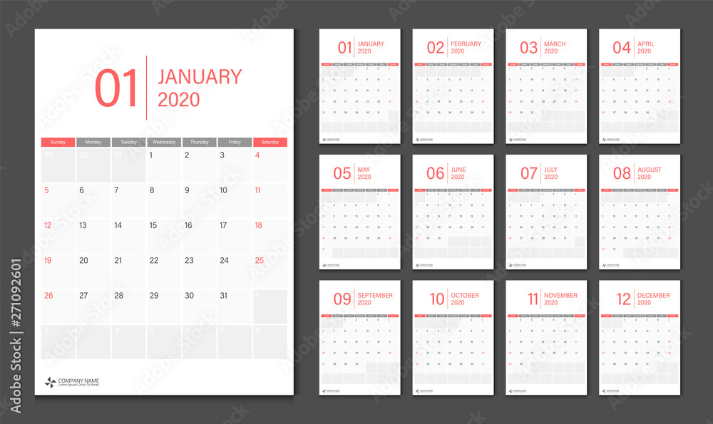 Calendar 2020. Week start Sunday corporate design planner template. Calendar 2020. Week start Sunday corporate design planner template.