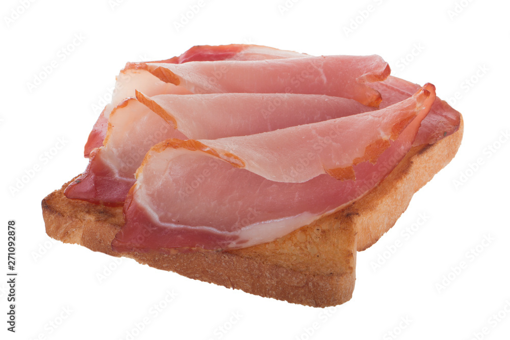 slice of broad for sandwich with ham slices isolated on white background slice of broad for sandwich with ham slices isolated on white background