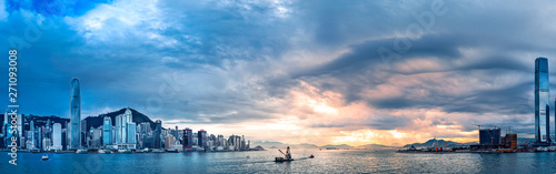 Photography Panorama view of famous Victoria Harbor in Hong Kong