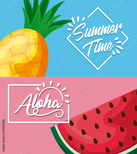 summer poster with pineapple and watermelon