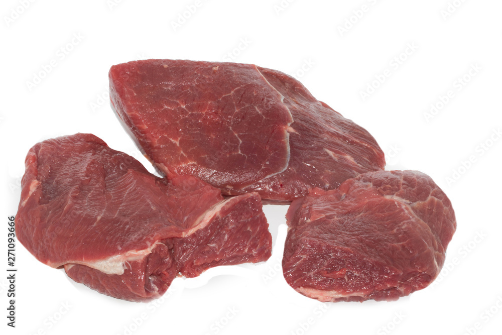 three steaks of fresh beef isolated