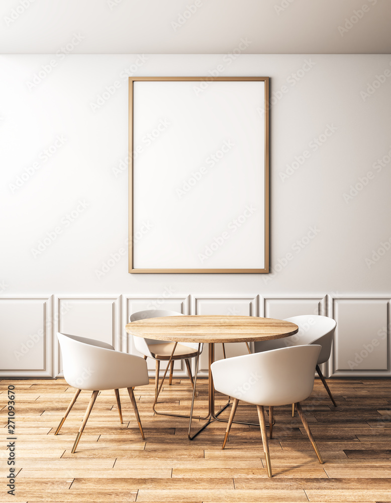 Modern classic cafe with banner - obrazy, fototapety, plakaty 