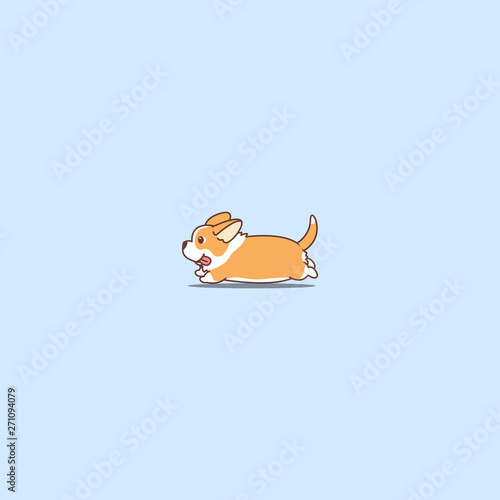 Cute welsh corgi long tail running cartoon icon, vector illustration