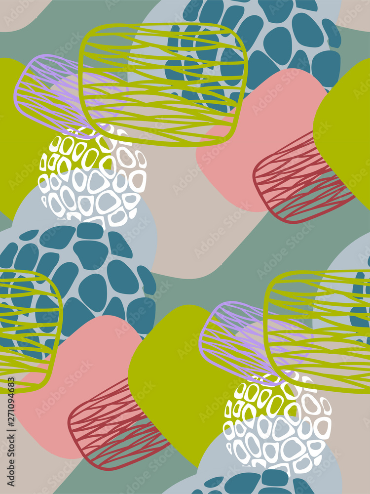 blue green abstract seamless pattern vector floral design primitive scandinavian