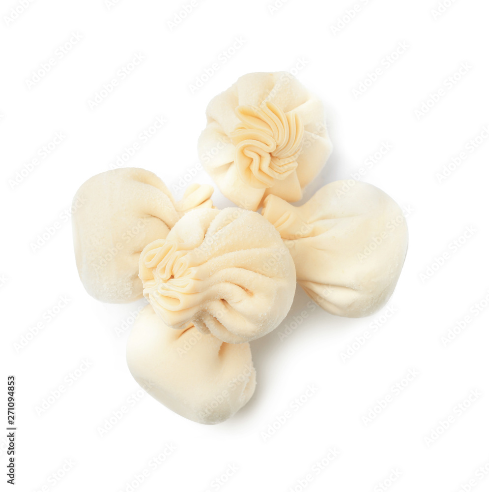 Pile of raw dumplings on white background, top view Pile of raw dumplings on white background, top view