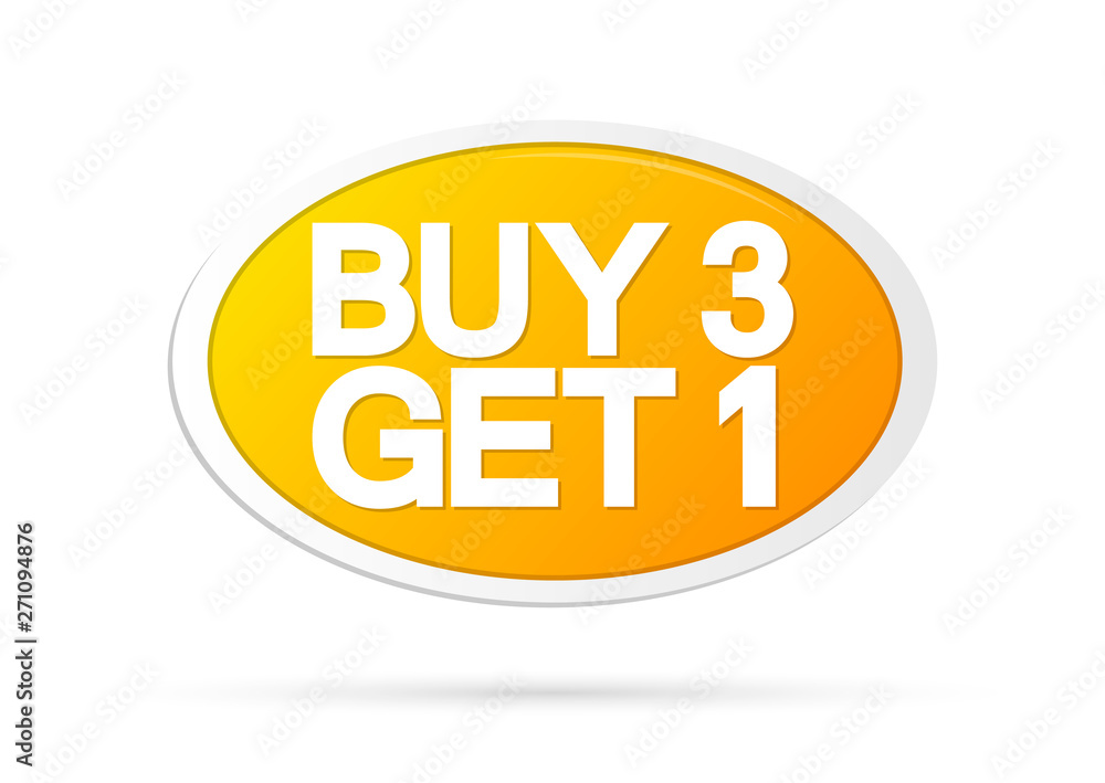 Buy 3 Get 1 Free, Sale banner design template, discount tag, app icon, vector illustration Buy 3 Get 1 Free, Sale banner design template, discount tag, app icon, vector illustration