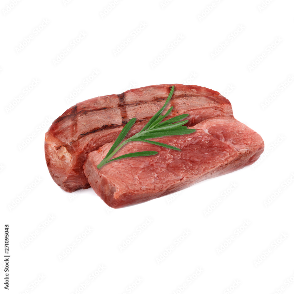 steak of beef with rosemary isolated on white background steak of beef with rosemary isolated on white background