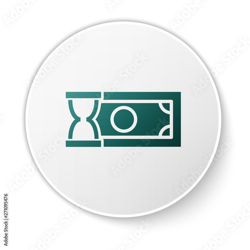 Green Fast payments icon isolated on white background. Fast money transfer payment. Financial services, fast loan, time is money, cash back concept. White circle button. Vector Illustration