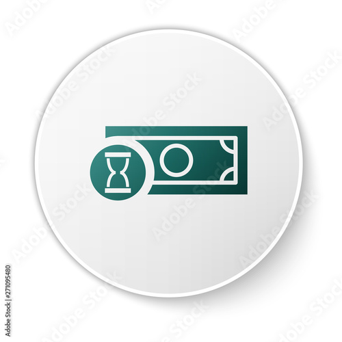 Green Fast payments icon isolated on white background. Fast money transfer payment. Financial services, fast loan, time is money, cash back concept. White circle button. Vector Illustration
