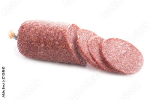 cuted sausage isolated on white background