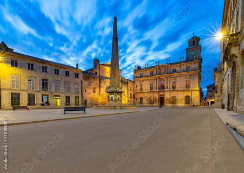 Canvas Print Arles. Republic Square and City Hall at sunset.