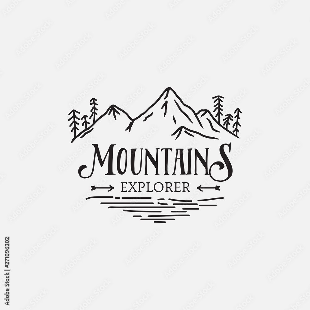 Mountain Pine Trees retro logo hipster design Stock Vector | Adobe Stock