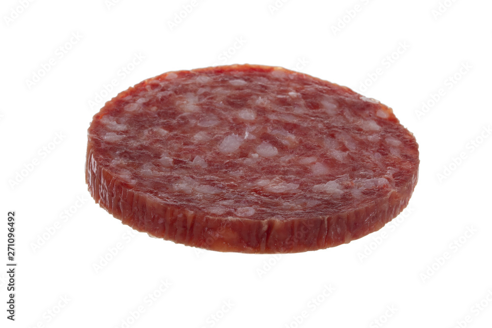 slice of sausage isolated on white background slice of sausage isolated on white background