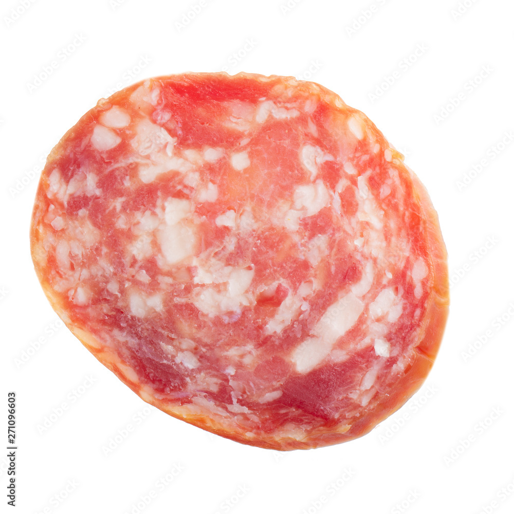 slice of sausage isolated on white background slice of sausage isolated on white background