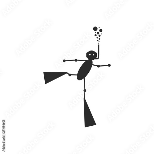 Silhouette of diver. Doodle style diver icon. The concept of sport diving.